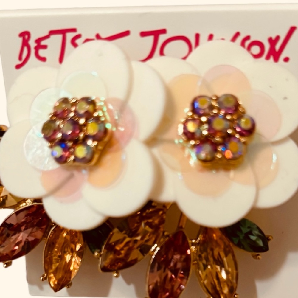 NWT Betsey Johnson post sparkly flower rhinestone earrings  two pieces